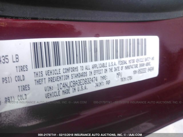 1C4NJCBA3ED832474 - 2014 JEEP COMPASS SPORT MAROON photo 9