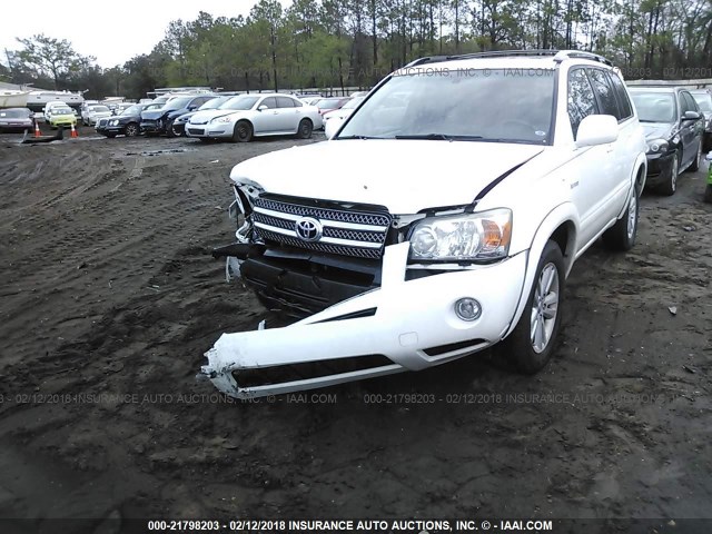 JTEDW21A660006019 - 2006 TOYOTA HIGHLANDER HYBRID WHITE photo 2