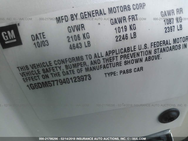 1G6DM577940123973 - 2004 CADILLAC CTS WHITE photo 9