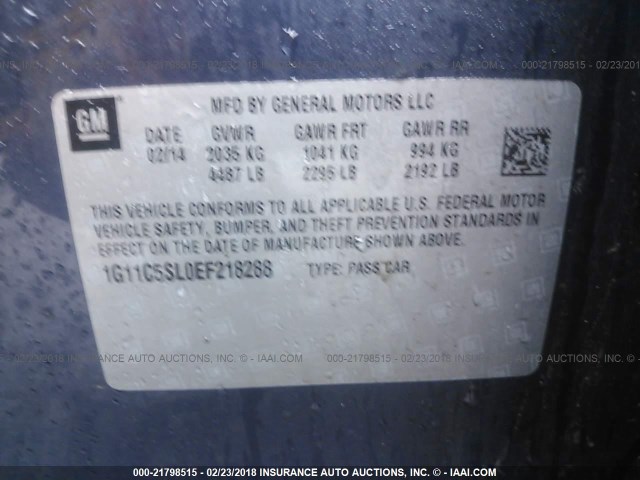 1G11C5SL0EF218288 - 2014 CHEVROLET MALIBU 1LT BLUE photo 9