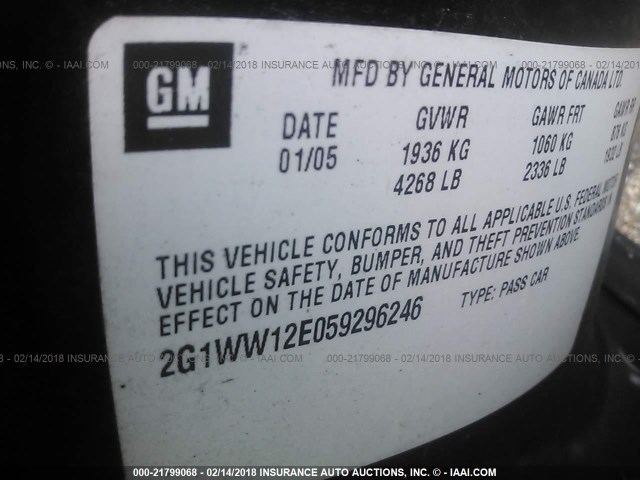 2G1WW12E059296246 - 2005 CHEVROLET MONTE CARLO LS 黑色 照片 9