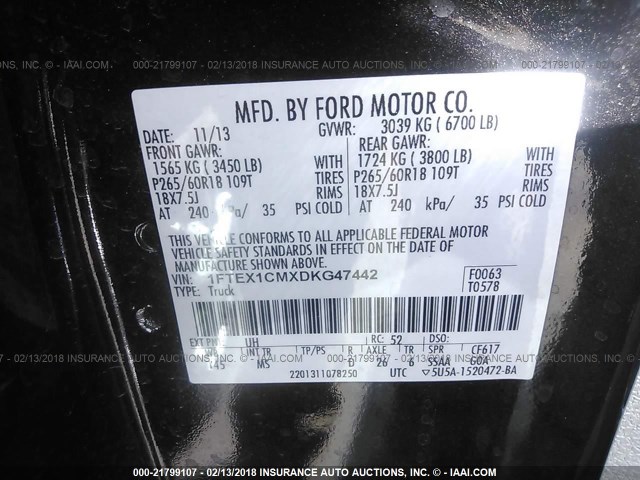 1FTEX1CMXDKG47442 - 2013 FORD F150 SUPER CAB BLACK photo 9