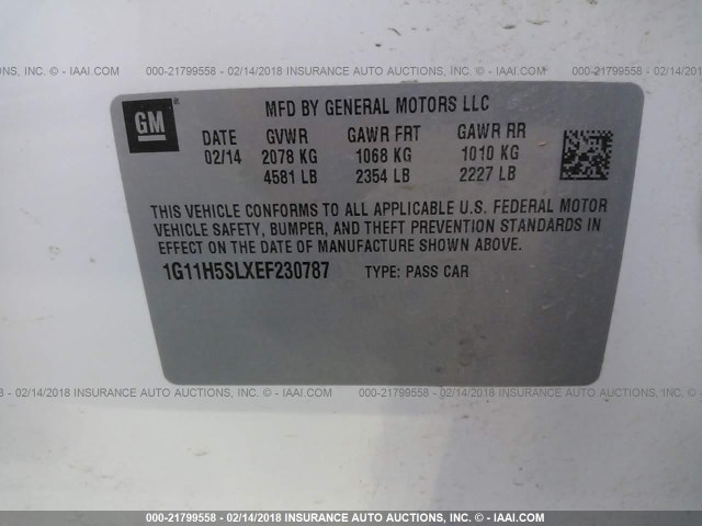 1G11H5SLXEF230787 - 2014 CHEVROLET MALIBU LTZ 白色 照片 9