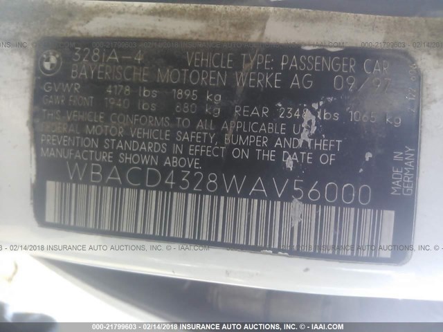 WBACD4328WAV56000 - 1998 BMW 328 I AUTOMATIC თეთრი ფოტო 9