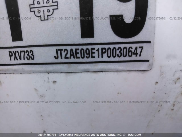 JT2AE09E1P0030647 - 1993 TOYOTA COROLLA LE/DX თეთრი ფოტო 9