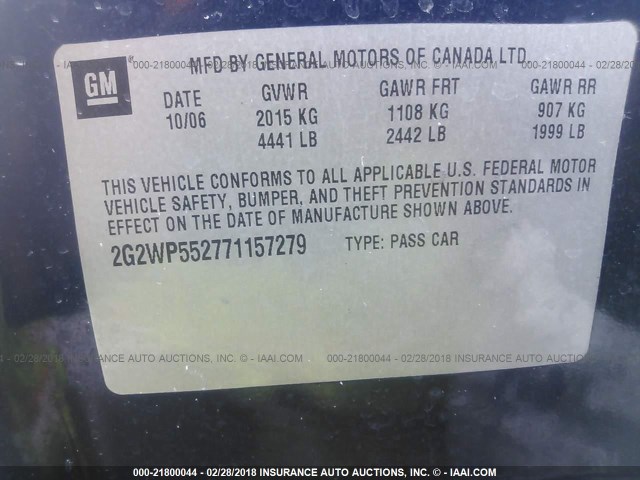 2G2WP552771157279 - 2007 PONTIAC GRAND PRIX BLUE photo 9