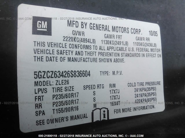 5GZCZ63426S836604 - 2006 SATURN VUE SILVER photo 9