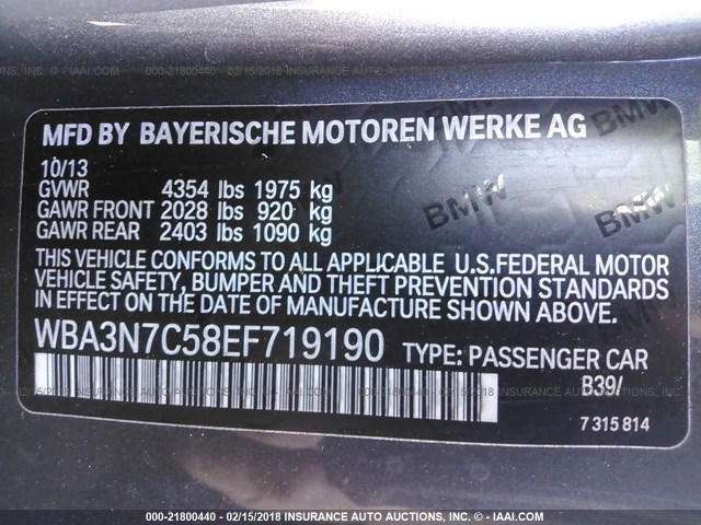 WBA3N7C58EF719190 - 2014 BMW 428 I GRAY photo 9