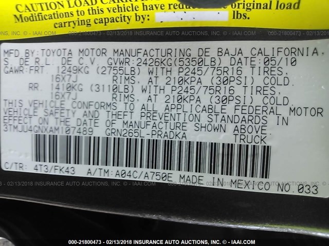 3TMJU4GNXAM107489 - 2010 TOYOTA TACOMA DOUBLE CAB PRERUNNER BROWN photo 9
