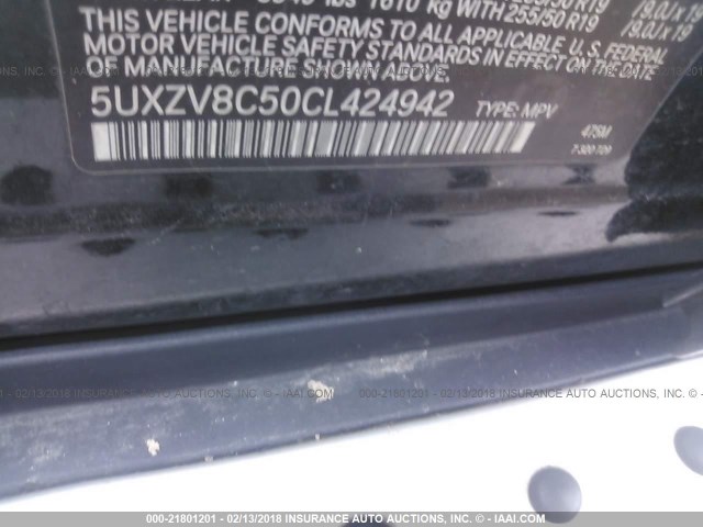 5UXZV8C50CL424942 - 2012 BMW X5 XDRIVE50I Noir photo 9