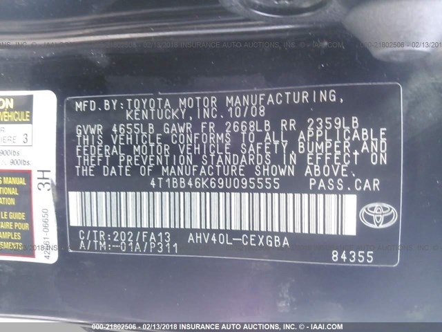 4T1BB46K69U095555 - 2009 TOYOTA CAMRY HYBRID BLACK photo 9