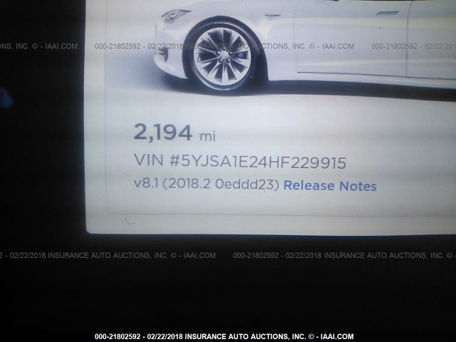5YJSA1E24HF229915 - 2017 TESLA MODEL S WHITE photo 7