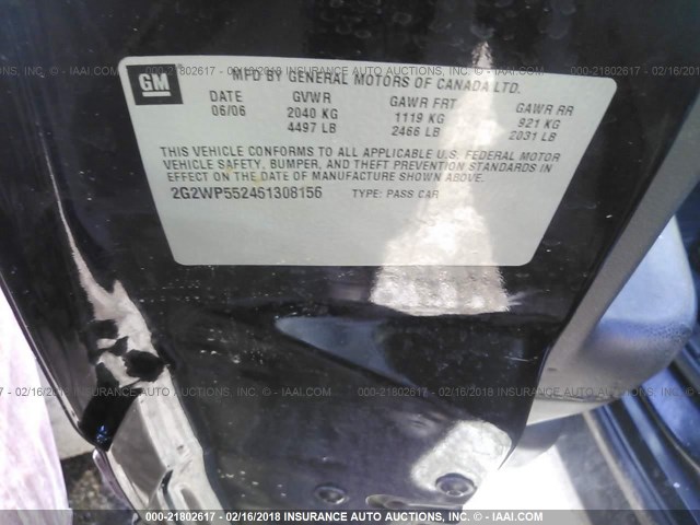 2G2WP552461308156 - 2006 PONTIAC GRAND PRIX BLACK photo 9