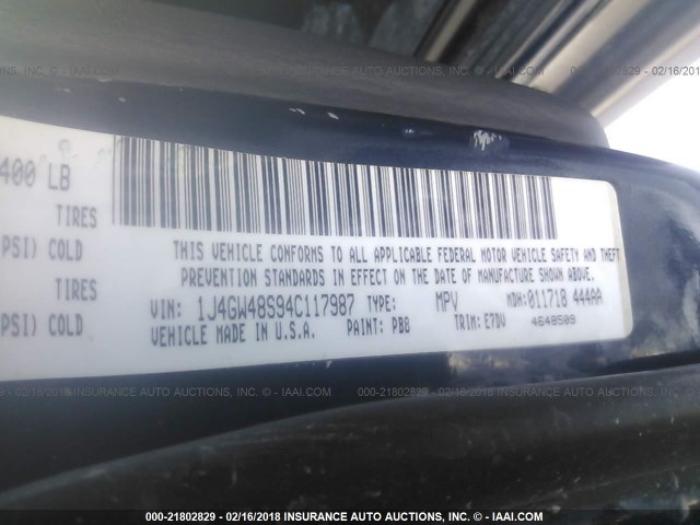 1J4GW48S94C117987 - 2004 JEEP GRAND CHEROKEE LAREDO/COLUMBIA/FREEDOM 蓝色 照片 9