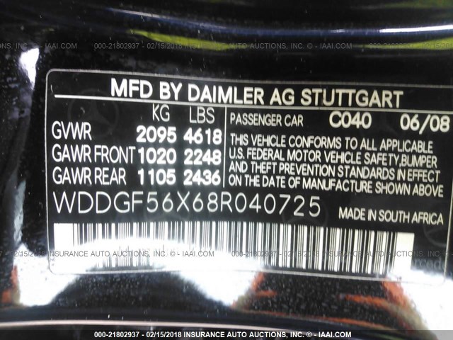 WDDGF56X68R040725 - 2008 MERCEDES-BENZ C 350 BLACK photo 9