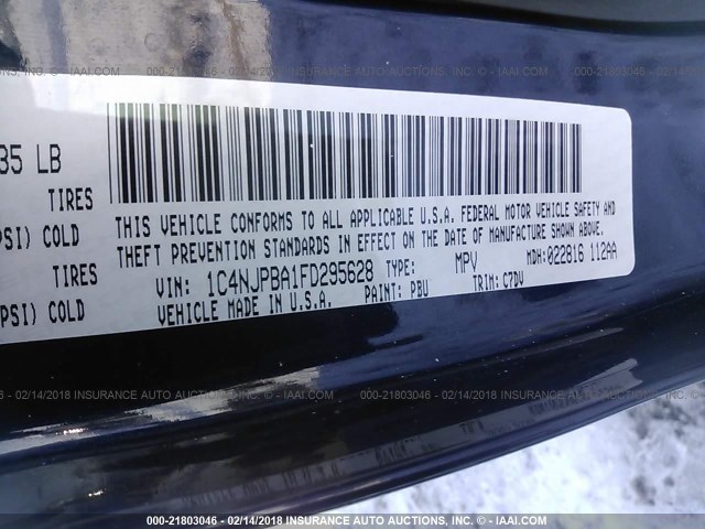 1C4NJPBA1FD295628 - 2015 JEEP PATRIOT SPORT BLUE photo 9