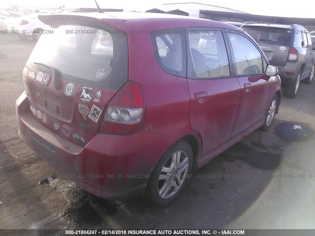 JHMGD38607S007511 - 2007 HONDA FIT S RED photo 4