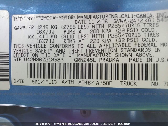 5TELU42N36Z213583 - 2006 TOYOTA TACOMA DOUBLE CAB BLUE photo 8