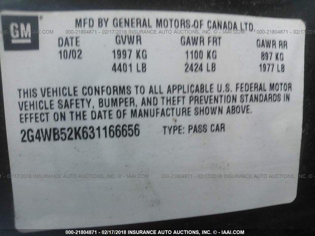 2G4WB52K631166656 - 2003 BUICK REGAL LS 灰色 照片 9