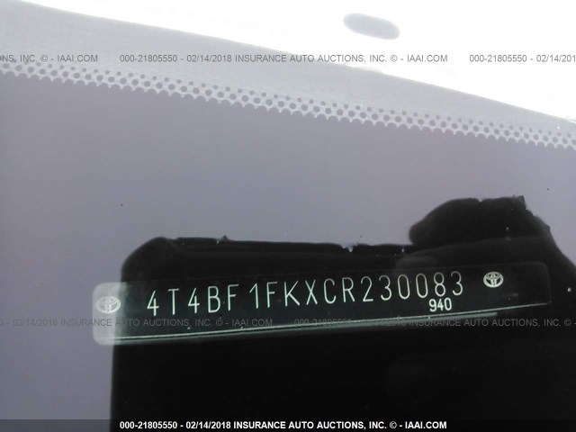 4T4BF1FKXCR230083 - 2012 TOYOTA CAMRY SE/LE/XLE BLACK photo 9