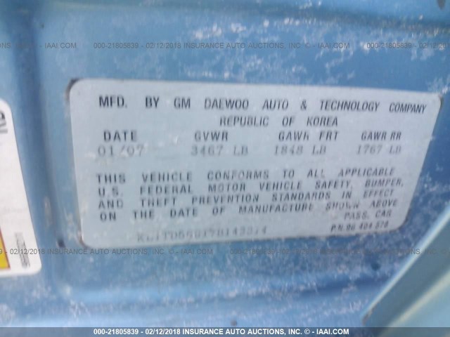 KL1TD56617B143314 - 2007 CHEVROLET AVEO LS BLUE photo 9