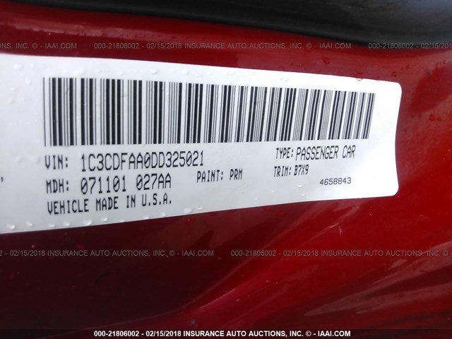 1C3CDFAA0DD325021 - 2013 DODGE DART SE/AERO RED photo 9