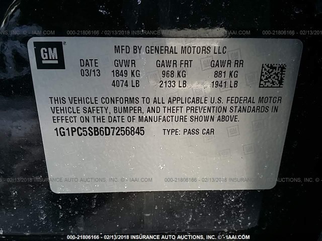 1G1PC5SB6D7256845 - 2013 CHEVROLET CRUZE LT BLACK photo 9