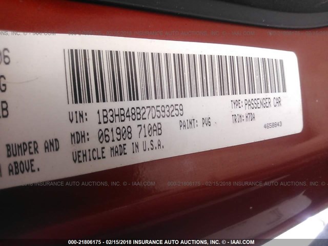 1B3HB48B27D593259 - 2007 DODGE CALIBER SXT ORANGE photo 9