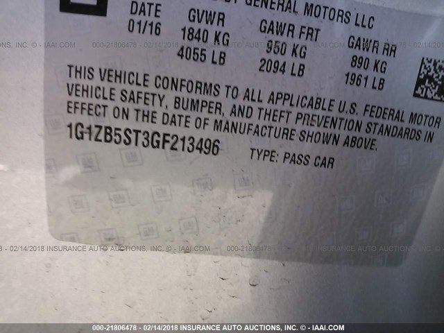 1G1ZB5ST3GF213496 - 2016 CHEVROLET MALIBU LS ვერცხლისფერი ფოტო 9