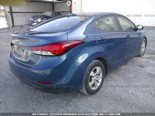 KMHDH4AEXEU125336 - 2014 HYUNDAI ELANTRA SE/SPORT/LIMITED BLUE photo 4