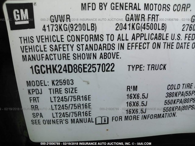 1GCHK24D86E257022 - 2006 CHEVROLET SILVERADO K2500 HEAVY DUTY BLACK photo 9