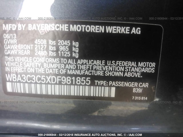 WBA3C3C5XDF981855 - 2013 BMW 320 I/XDRIVE GRAY photo 9