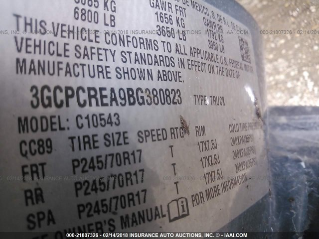 3GCPCREA9BG380823 - 2011 CHEVROLET SILVERADO C1500  LS BLUE photo 9