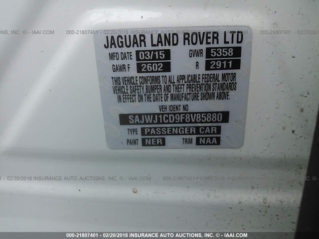 SAJWJ1CD9F8V85880 - 2015 JAGUAR XJ WHITE photo 9