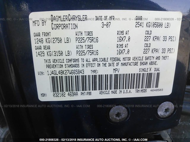 1J4GL48K27W665843 - 2007 JEEP LIBERTY SPORT Tünd mavi foto 9