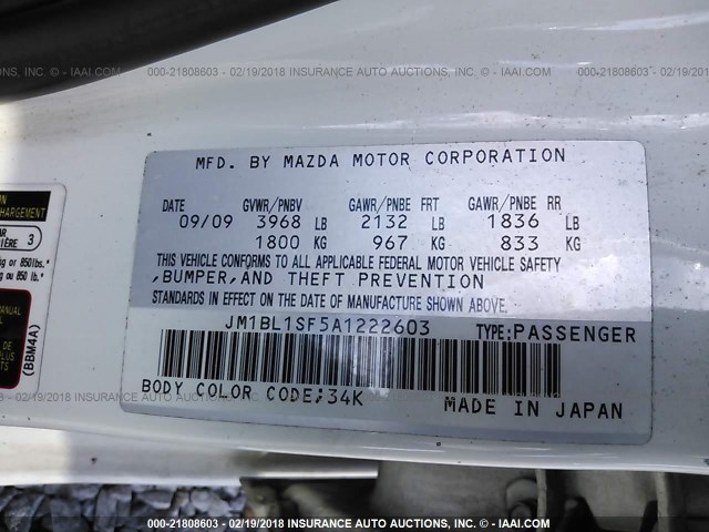 JM1BL1SF5A1222603 - 2010 MAZDA 3 I WHITE photo 9