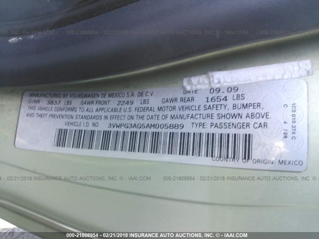 3VWPG3AG5AM005889 - 2010 VOLKSWAGEN NEW BEETLE 绿色 照片 9