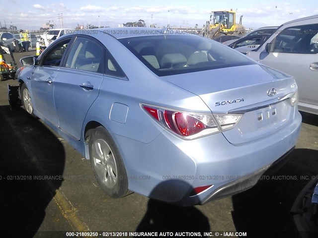 KMHEC4A46DA076307 - 2013 HYUNDAI SONATA HYBRID Light Blue photo 3