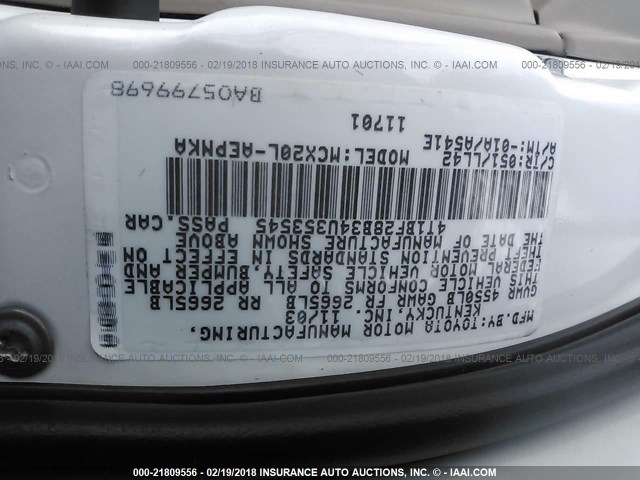 4T1BF28B34U353545 - 2004 TOYOTA AVALON XL/XLS WHITE photo 9