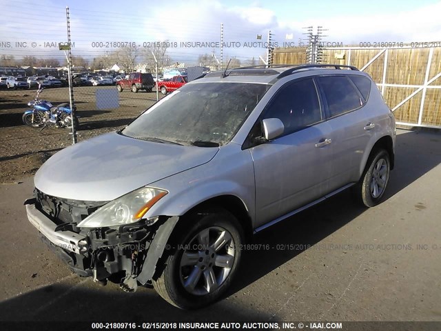 JN8AZ08W17W643990 - 2007 NISSAN MURANO SL/SE/S SILVER photo 2