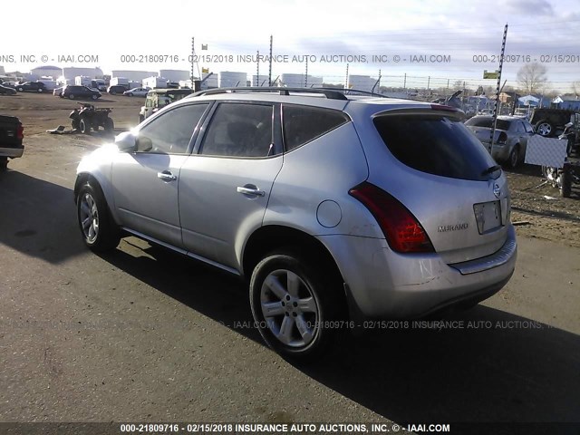 JN8AZ08W17W643990 - 2007 NISSAN MURANO SL/SE/S SILVER photo 3