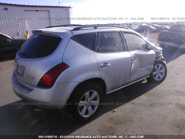 JN8AZ08W17W643990 - 2007 NISSAN MURANO SL/SE/S SILVER photo 4