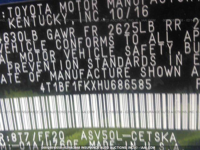 4T1BF1FKXHU686585 - 2017 TOYOTA CAMRY LE/XLE/SE/XSE BLUE photo 9