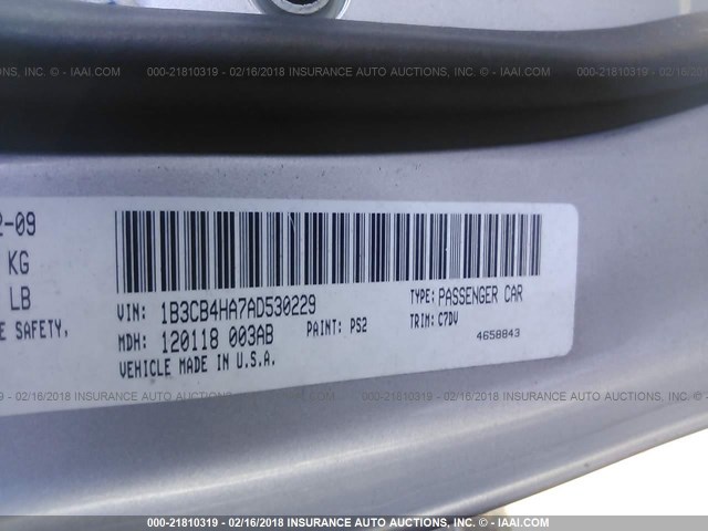 1B3CB4HA7AD530229 - 2010 DODGE CALIBER SXT SILVER photo 9