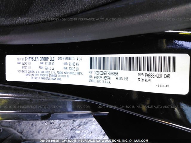 1C3CCCBG7FN505890 - 2015 CHRYSLER 200 S 黑色 照片 9