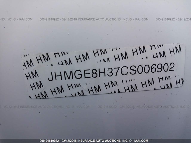 JHMGE8H37CS006902 - 2012 HONDA FIT 白色 照片 9