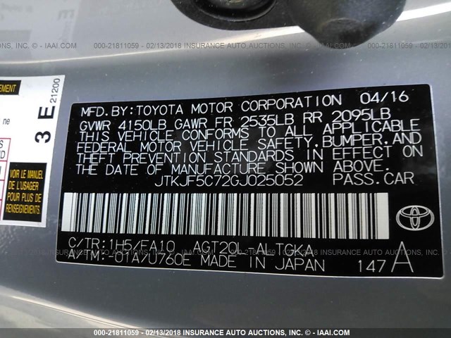 JTKJF5C72GJ025052 - 2016 TOYOTA SCION TC 蓝色 照片 9