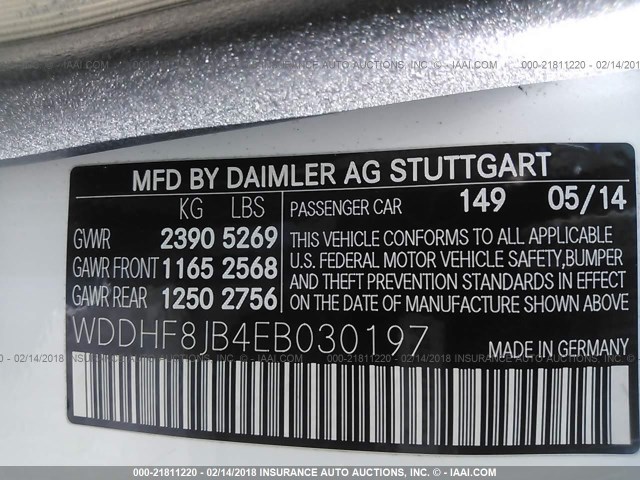 WDDHF8JB4EB030197 - 2014 MERCEDES-BENZ E 350 4MATIC WHITE photo 9