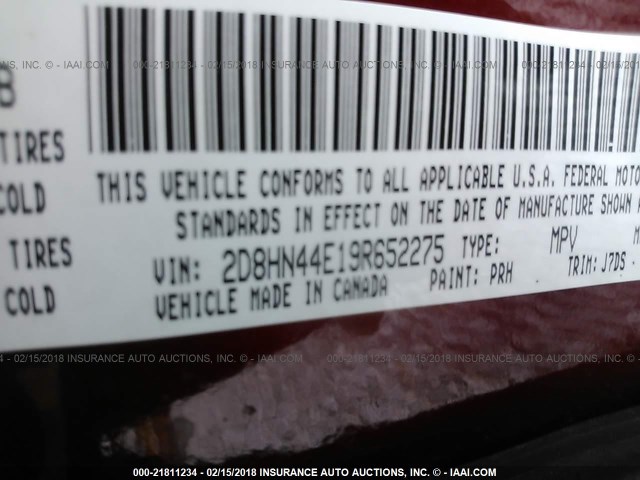 2D8HN44E19R652275 - 2009 DODGE GRAND CARAVAN SE RED photo 9