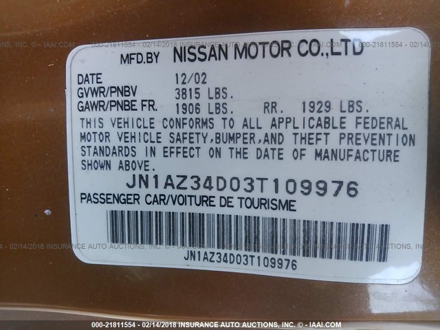 JN1AZ34D03T109976 - 2003 NISSAN 350Z COUPE ORANGE photo 9